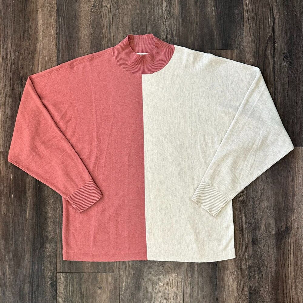 Candace Cameron Bure Colorblock Sweater Long Sleeve Pink Mock Neck Oversized XS
